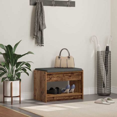 vidaXL  Hall Bench  Old Wood 63 x 38 x 45 cm Engineered Wood and Fabric