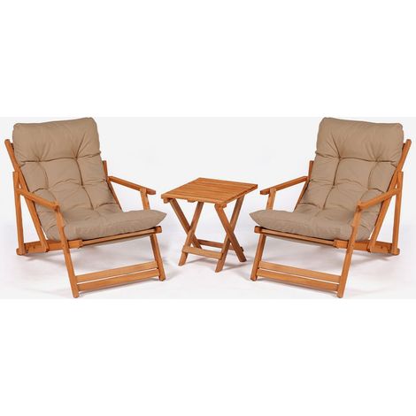 Juego de jardín plegable en madera con reposabrazos y mesa auxiliar Sovik - Marrón
