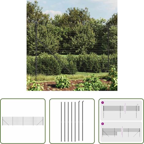 vidaXL Clôture en acier - Clôture en treillis métallique avec bride anthracite 1,6x10 m (1/5)