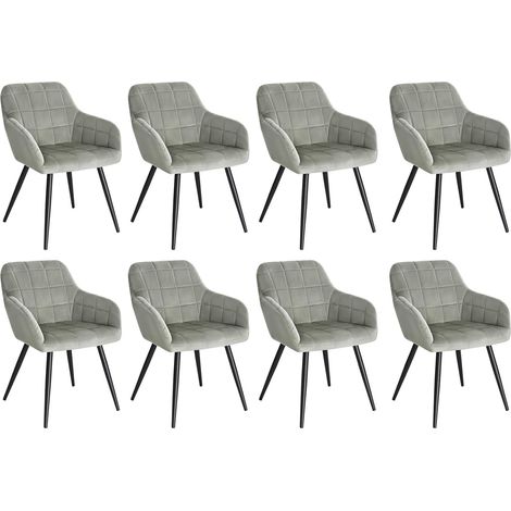 WOLTU Sedie Set di 8 Sedie da Pranzo Sedie da Cucina con Gambe in Metallo per Sala da Pranzo, Velluto, Grigio (1/5)