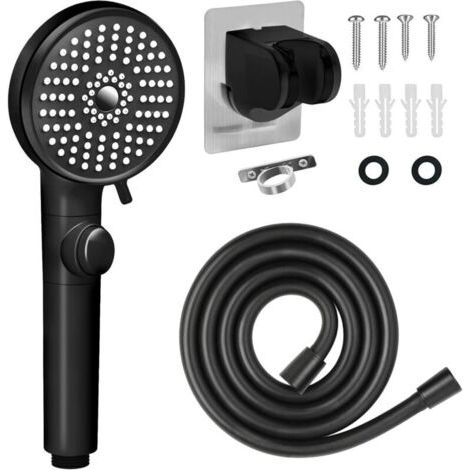 Pommeau de douche haute pression de rechange 5 modes, économie d'eau pour camping-car, caravane, support et flexible, noir (1/5)