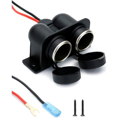 Prise Allume Cigare pour Auto, DC 12V Prise Anti-Poussière avec Câble d'Extension 60cm et Fusible 10A pour Bateau Voiture Moto (Port Double) (1/5)