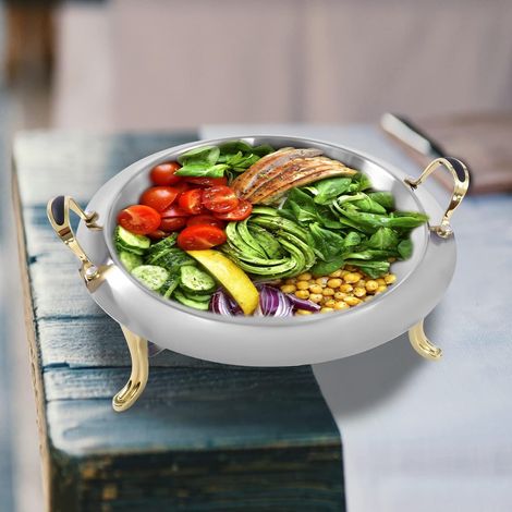 Poêle à manger 3L en acier inoxydable, récipient chauffable rond, taille de feu réglable, équipé d'un couvercle en verre (1/5)