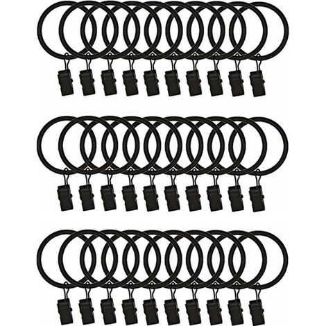 Lot de 30 anneaux de rideau avec pinces en acier inoxydable diamètre 32 mm pour rideau de douche et rideaux couleur noire (1/5)