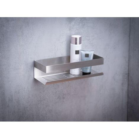 Étagère Genova, WENKO, Rangement salle de bain, accessoires de douche, Inox, 30x8x10,5 cm, Gris