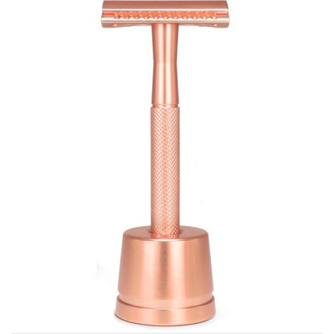 Rasoir de sécurité femme or rose, 10 lames avec base Rasoir en métal femme Compatible avec toutes les lames à double tranchant Rasage femme Beauté zéro déchet Rasoir manuel femme (1/5)