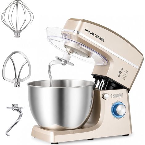 robot pâtissier, 8L, 1500W, 6 vitesses, batteur électrique de cuisine, tête de mixage inclinable et design antidérapant, bol de mixage en acier inoxydable. Livré avec 6 accessoires. (1/5)