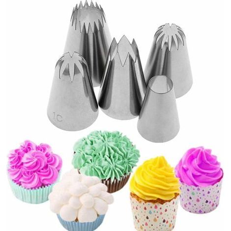 1 Jeu de 5 Grand Douilles Pâtisserie en Acier Inoxydable DIY Kits Décoration de Gâteaux (1/5)