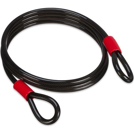 Relaxdays Cable Antirrobo Bicicleta Ø12 mm, de Acero, Revestimiento de Plástico, con Argollas, 3 m de Largo, Negro