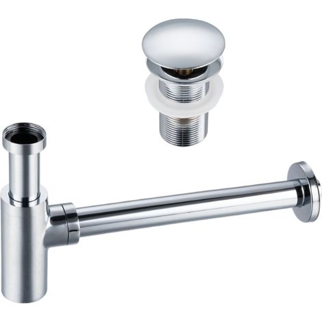 BALNEO - ensemble bonde de lavabo Klik Klak A sans trop-plein chromé + siphon rond chromé en laiton - kit pour lavabo (1/5)