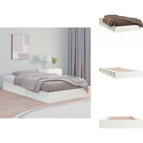 The Living Store Cadre de lit sans matelas blanc 100x200 cm bois massif - Cadre de lit (1/5)