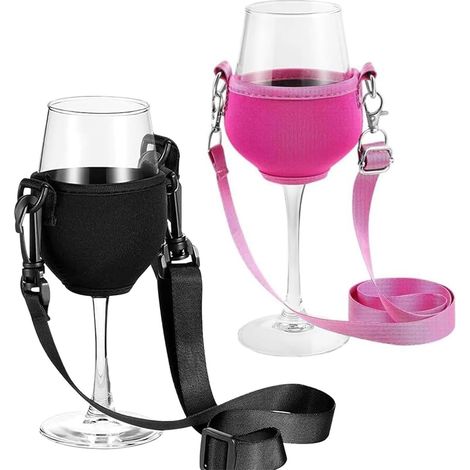 2 Porte-verres, Support Néoprène Réglable, Lanière Ajustable, Pour Fêtes Et Dégustations (1/5)