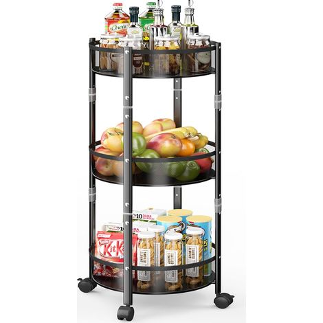 Chariot de rangement métallique pliable à 3 étages, roulettes verrouillables, sans montage, organiseur roulant polyvalent pour cuisine, bureau, jardin (Noir) (1/5)