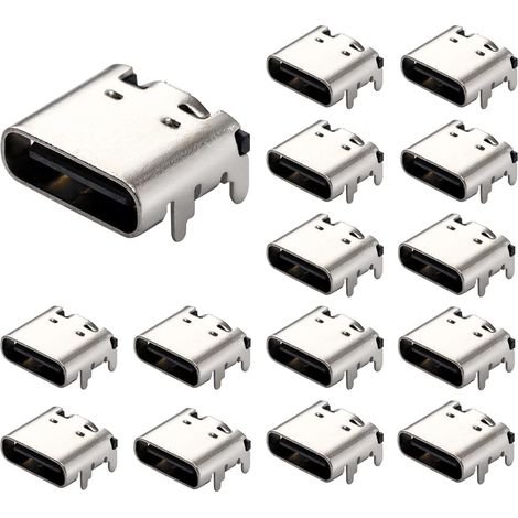 Connecteur USB Type-C - 15 Pièces - Acier Inoxydable - 16 Broches SMD - Pour Conception PCB Et Bricolage - Noir (1/5)