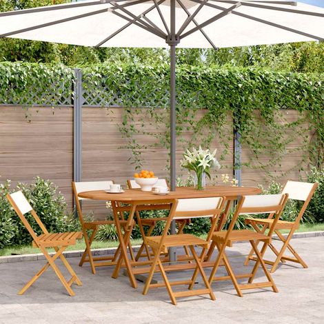 vidaXL Sillas plegables, 6 unidades, tela color crema y madera maciza. (1/5)