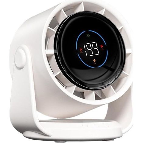 Ventilateur multifonctionnel avec affichage numérique, idéal pour le bureau, les voyages et une utilisation en intérieur (Blanc). (1/4)