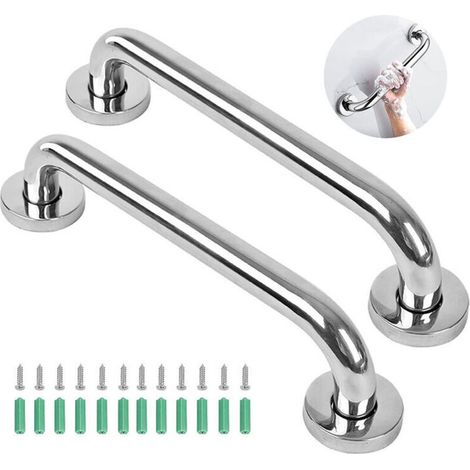 Stainless Steel Grab Bars for Bath, Shower and Toilet, Heavy Duty Stainless Steel Wall Mount Grab Bars with Handle, 30cm (1/5)