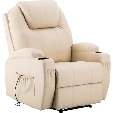 M MCombo Elektrisch Relaxsessel Massagesessel Fernsehsessel Liegefunktion Vibration Heizung 7061 neues Modell (Creme- Kunstleder)