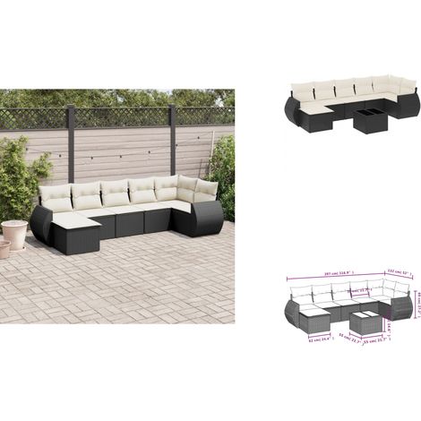 8-tlg. Garten-Sofagarnitur mit Kissen Schwarz Poly Rattan - Gartenmöbel Set - PE-Rattan Möbel - Outdoor Lounge - Esstisch Set - Gartenlounge (1/3)
