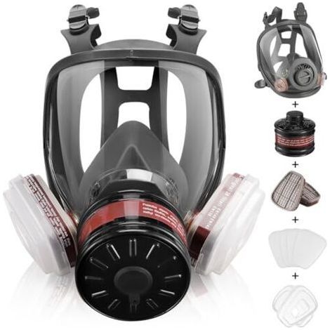Masque intégral à gaz – Masque respiratoire réutilisable à gaz de survie nucléaire et chimique avec filtre à charbon actif 6001 cn et 40 mm contre les gaz/poussière/vapeurs/fumées pour produits (1/5)