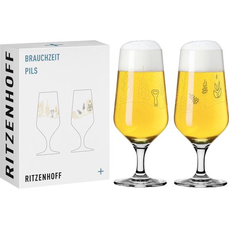 Lot de 2 verres à bière, 300 ml, série Brauchzeit, motif de houblon et malt, multicolores, fabriqués en Allemagne, Noir/Doré (1/5)