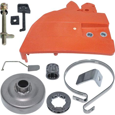 Kit de frein de chaîne, couvercle d'embrayage, tambour, pignon, jante, attrape-chaîne et réglage Compatible Husqvarna 136 137 141 142 Tronçonneuse 530054802, 530047061 (1/5)