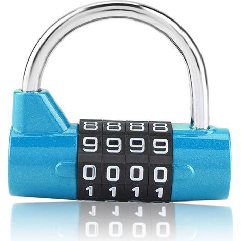 Cadenas à combinaison de code à 4 chiffres,, casier de gymnase, verrou de sécurité par mot de passe pour salle de sport, école, valise de voyage pour employé(Blue) (1/4)