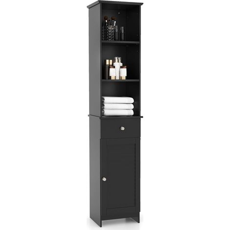 COSTWAY Freestanding Bathroom Storage Cabinet with 3 Open Shelves-Black (1/5)