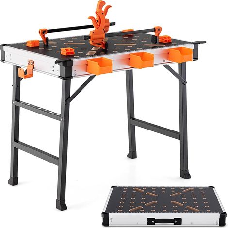 GOPLUS Établi Pliable Charge 450KG-Table de Travail Portable/Chevalet de Sciage Multifonctionnel-Cadre en Métal et Barres de Soutien (1/5)