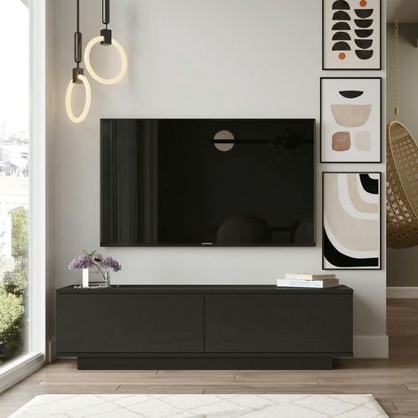 Meuble TV noir style design 2 portes abattantes MARFA (1/5)