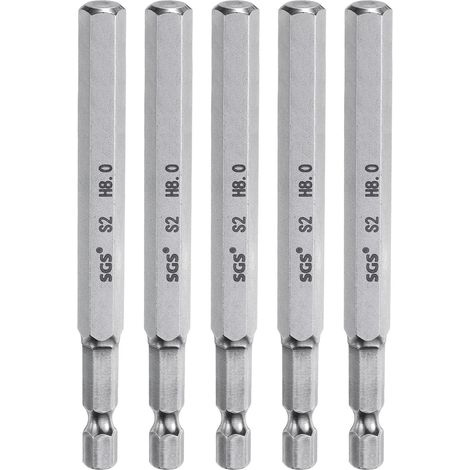 5pcs Foret à Tête Hexagonale 8mm (H8) Métrique 1/4" Tige Hexagonale 100mm (4") Long Embouts de Tournevis Magnétique Acier S2 Foret Hexagonaux à Pointe Plate pour Vis (1/5)