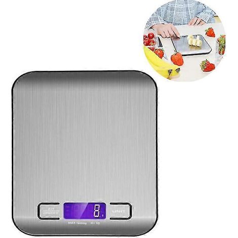 Balance numérique Adoric professionnelle, balance de cuisine électronique avec écran LCD - Précision exceptionnelle jusqu'à 1 g (poids maximal de 5 kg) - argent