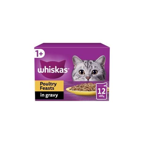 Whiskas 1+ Poultry Feasts Adult Wet Cat Food Pouches in Grav - 85g - 811960