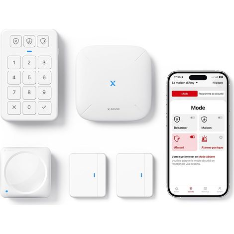 Kit de Sécurité pour la Maison Alarme sans Fil Application pour Alertes en Temps Réel Station de Base Capteurs de Porte Détecteur de Mouvement Clavier AS05 (1/5)