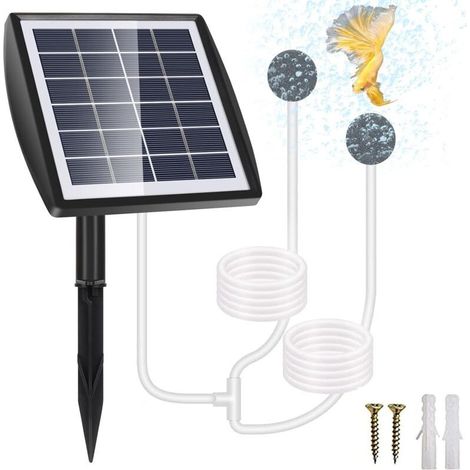 Aérateur Solaire de Bassin, Pompe à Oxygène Solaire Enfichable 2W, 2200mAh Pompe Bassin Solaire, Aérateur d'aquarium, Aérateur de Pêche avec Tuyau Pierre à Air, pour Les étangs (A) (1/5)