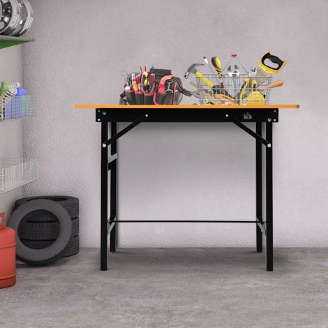 Établi atelier pliant table de travail pliable avec règle et rapporteur MDF table atelier 100 x 60 x 75,5 centimètres jaune noir