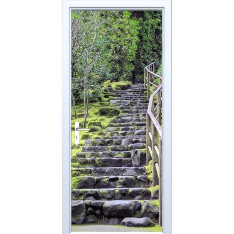Stofftüraufkleber Steintreppe mit Moosbewuchs 826PD
