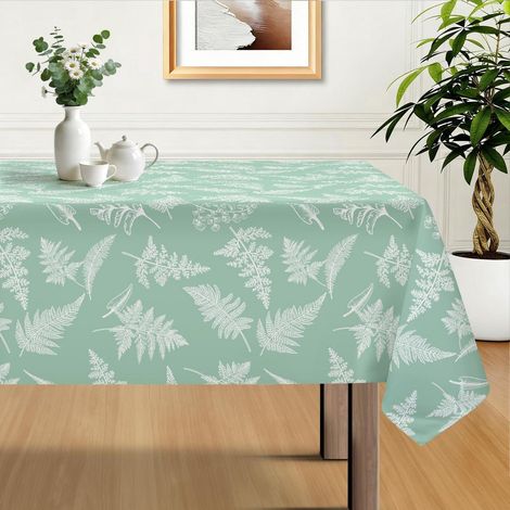 Nappe 140x180cm Vert menthe avec motif feuille de fougère, facile d'entretien & infroissable