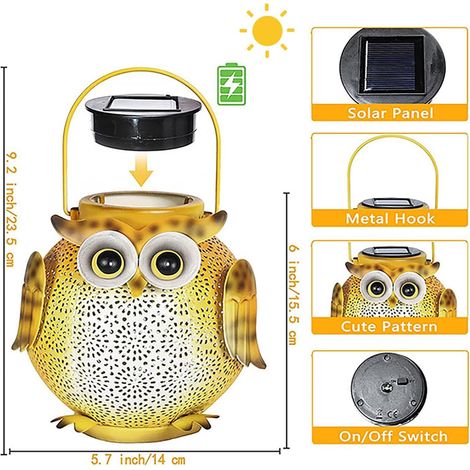 Lanterne Solaire Exterieur LED Suspendue de Jardin Étanche IP44 Hibou Lumières Solaires Décoration Extérieure (1/5)