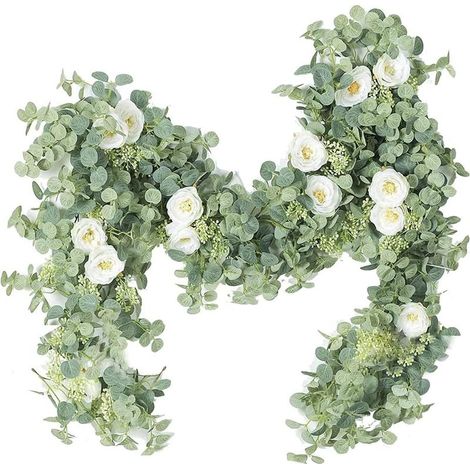 1 couronne d'eucalyptus artificielle, roses champagne en soie, décoration murale et table, mariage et événements (1/5)
