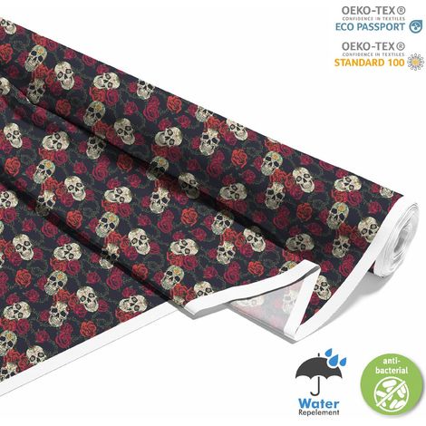 TISSUS DÉCORATIFS D'EXTÉRIEUR OXFORD - Motif crânes et roses avec épines I DX646 (1/5)