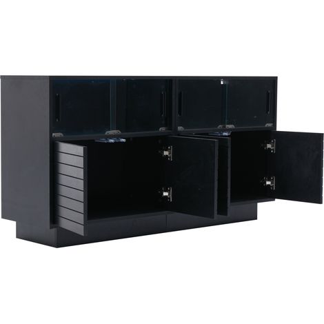 Madia 130x35x68 cm nera con 4 ante scorrevoli in vetro, 2 ante e LED (1/5)