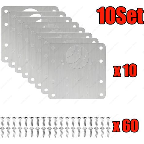 (A-10Sets) Kits de réparation de charnières de meubles de cuisine : plaques de fixation en acier inoxydable avec vis de montage. (1/5)