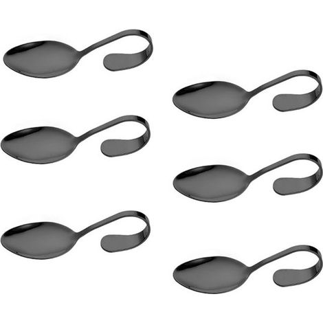 6 cucharas de acero inoxidable, Mango curvo, Cuchara creativa para mariscos, Cuchara para sushi, Cuchara para servir, 13,5 x 4,5 cm (1/5)