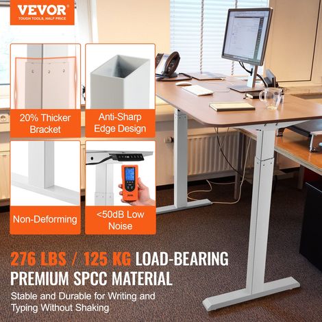 Cadre de bureau debout double moteur, hauteur réglable 70-117 cm, pieds de bureau d'ordinateur électrique, longueur 110-178 cm, bas… (1/5)