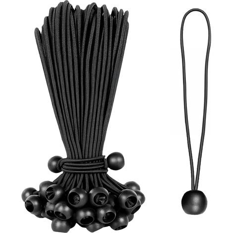 30 pièces tendeurs élastiques pour bâche, 20 cm, avec boule, pour Bâches, rideaux, Affiches, noir (1/5)