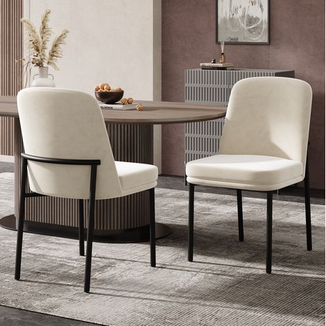 Sedie da sala da pranzo set da 2, seduta imbottita in velluto, gambe in metallo, beige e nero HAVRYA (1/5)