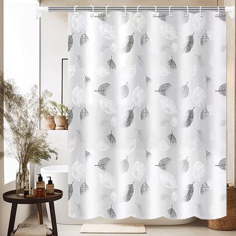Rideau de douche gris 120x200 cm, tissu lavable imperméable anti-moisissure avec crochets inclus