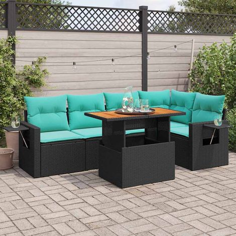vidaXL Set Divano da Giardino 6 pz con Cuscini Nero in Polyrattan (1/5)