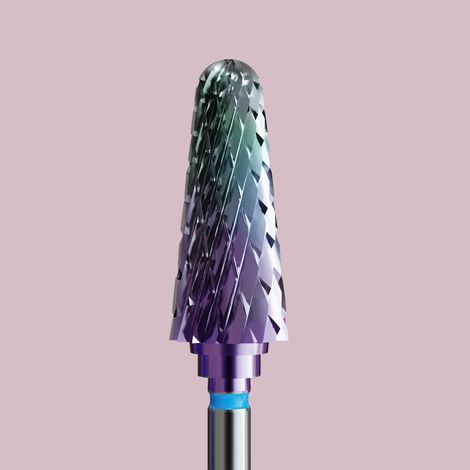 Fresa de carburo para híbridos, gel y acrílico con recubrimiento camaleón - cono estándar (1/2)